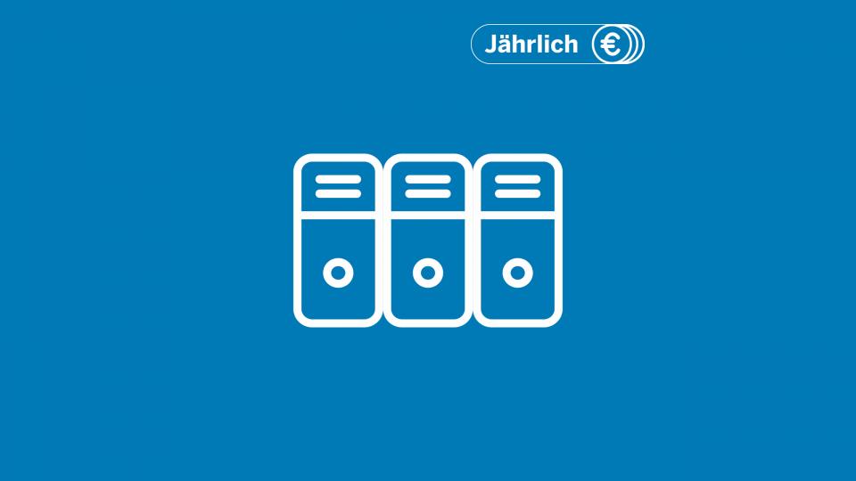 Icon einer Serverstruktur und Label "Jährlich"