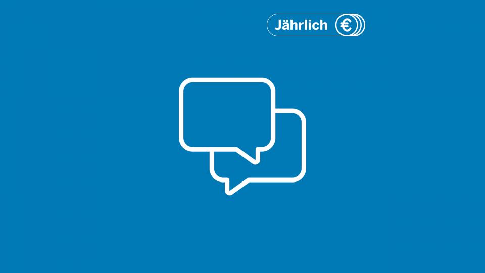 Icon von zwei Sprechblasen und Label "Jährlich"