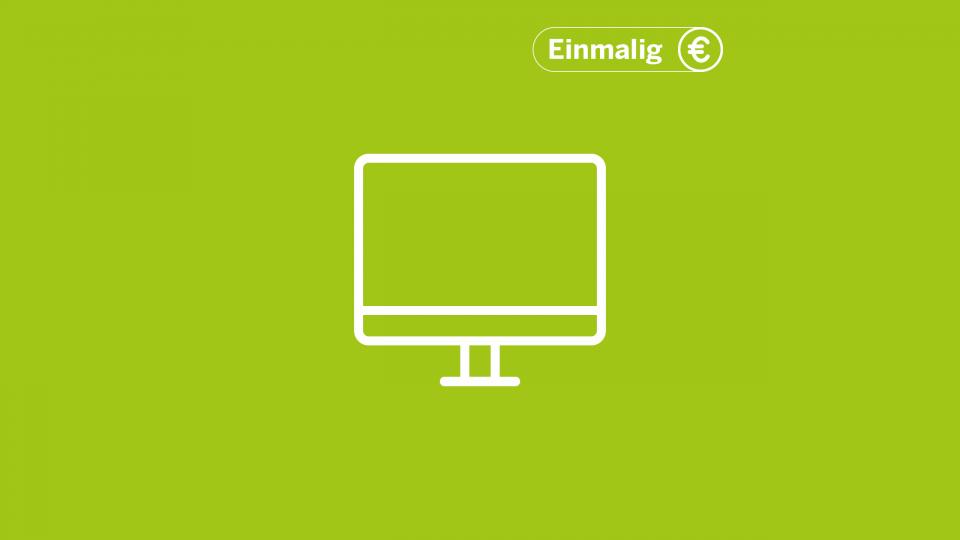 Icon eines Computers und ein Label "Einmalig"