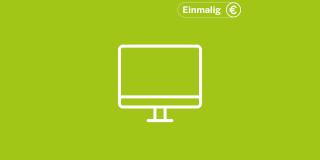 Icon eines Computers und ein Label "Einmalig"